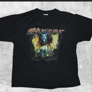 Vtg 2002 Slayer T-Shirt Demon Over Burning Church Double Sided Band Tee Large